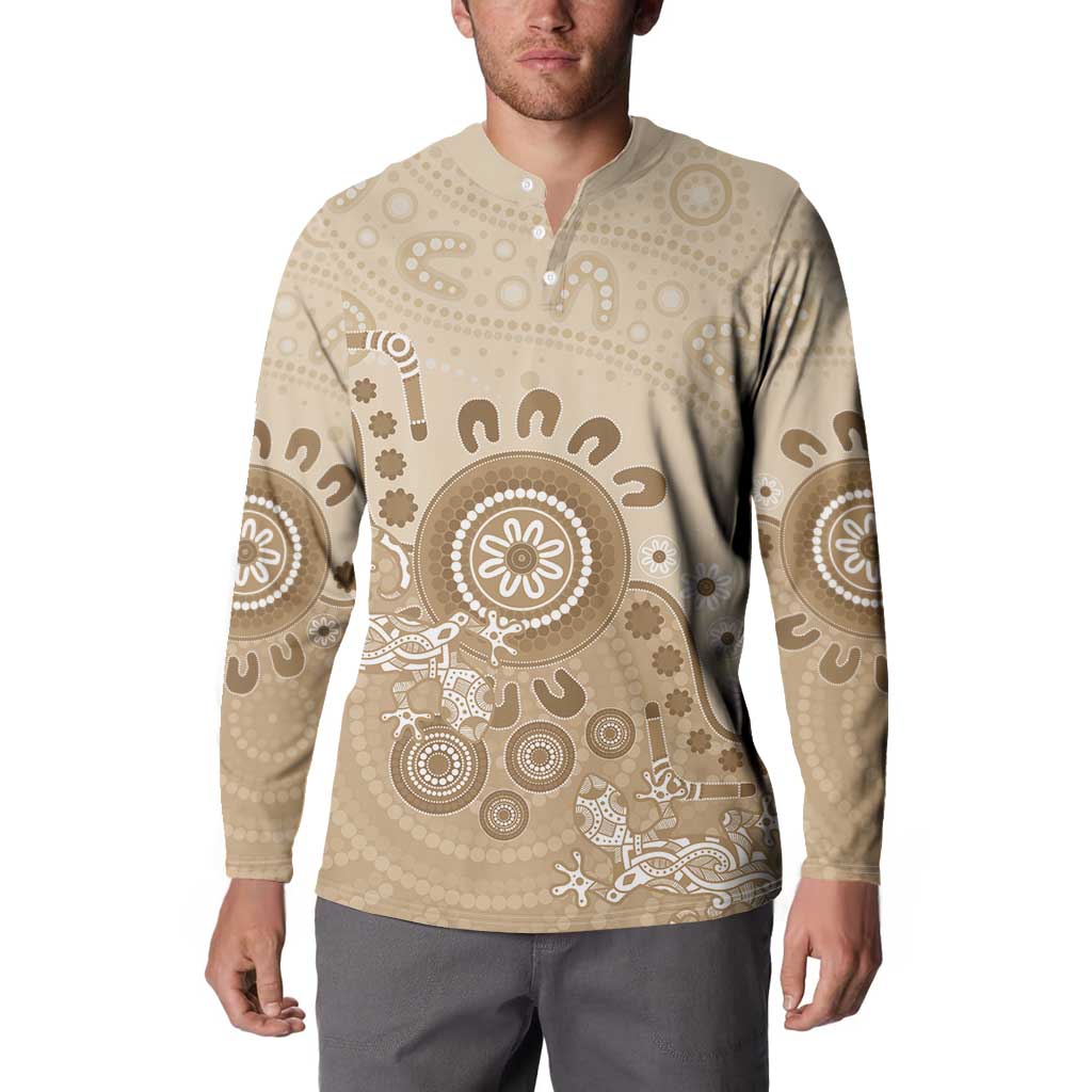 Beige Lizards Australia Button Sweatshirt Boomerang Indigenous Art - Aussie Hoodie