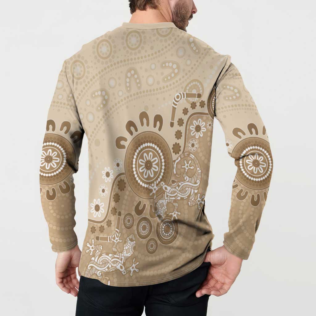 Beige Lizards Australia Button Sweatshirt Boomerang Indigenous Art - Aussie Hoodie