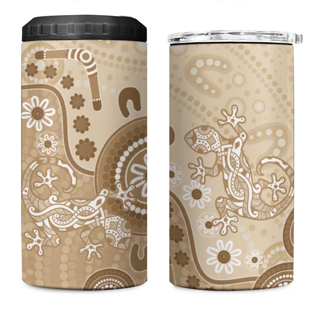 Beige Lizards Australia 4 in 1 Can Cooler Tumbler Boomerang Indigenous Art - Aussie Hoodie
