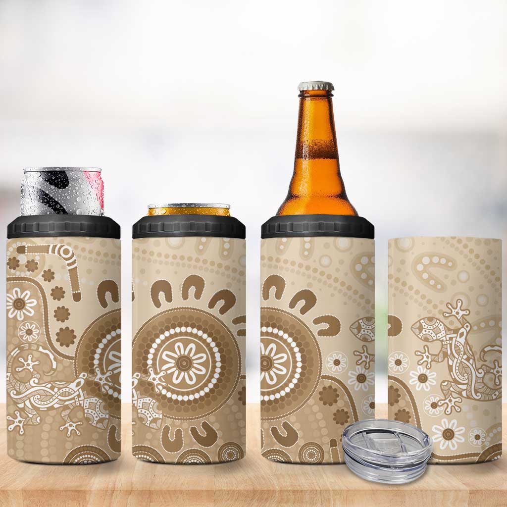 Beige Lizards Australia 4 in 1 Can Cooler Tumbler Boomerang Indigenous Art - Aussie Hoodie