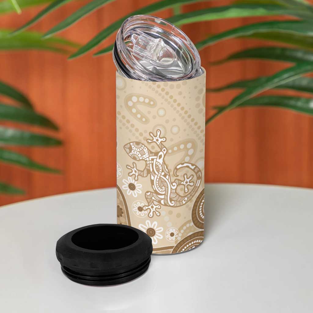 Beige Lizards Australia 4 in 1 Can Cooler Tumbler Boomerang Indigenous Art - Aussie Hoodie
