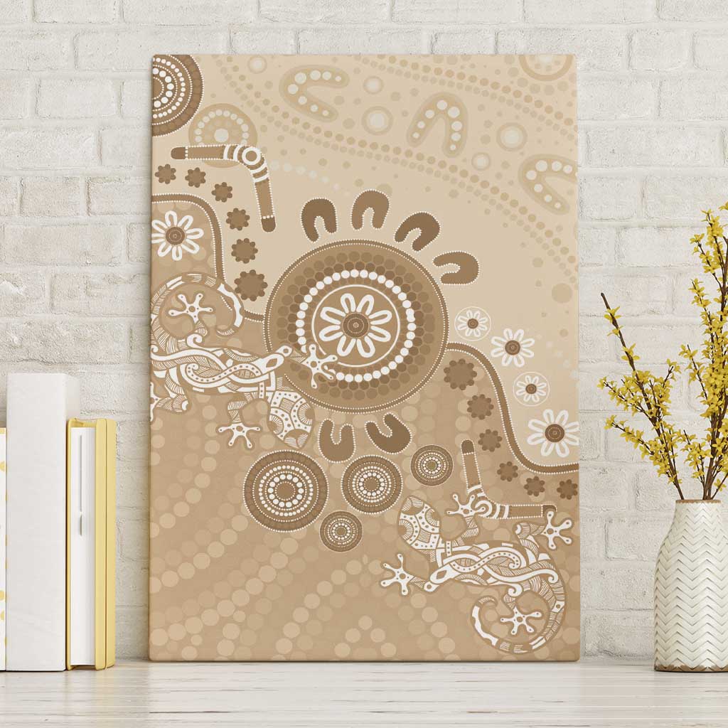 Beige Lizards Australia Canvas Wall Art Boomerang Indigenous Art - Aussie Hoodie