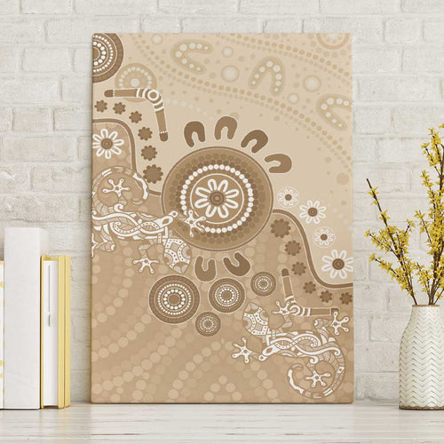 Beige Lizards Australia Canvas Wall Art Boomerang Indigenous Art - Aussie Hoodie