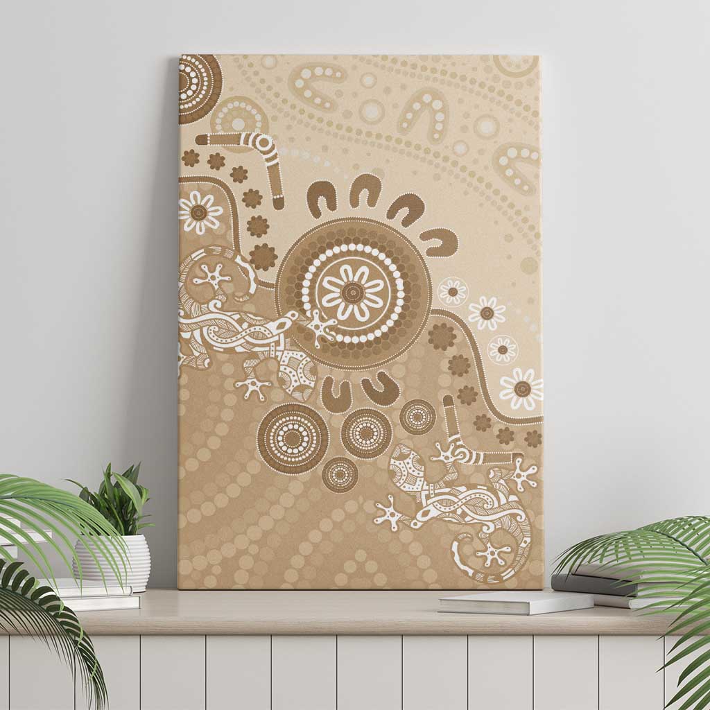 Beige Lizards Australia Canvas Wall Art Boomerang Indigenous Art - Aussie Hoodie