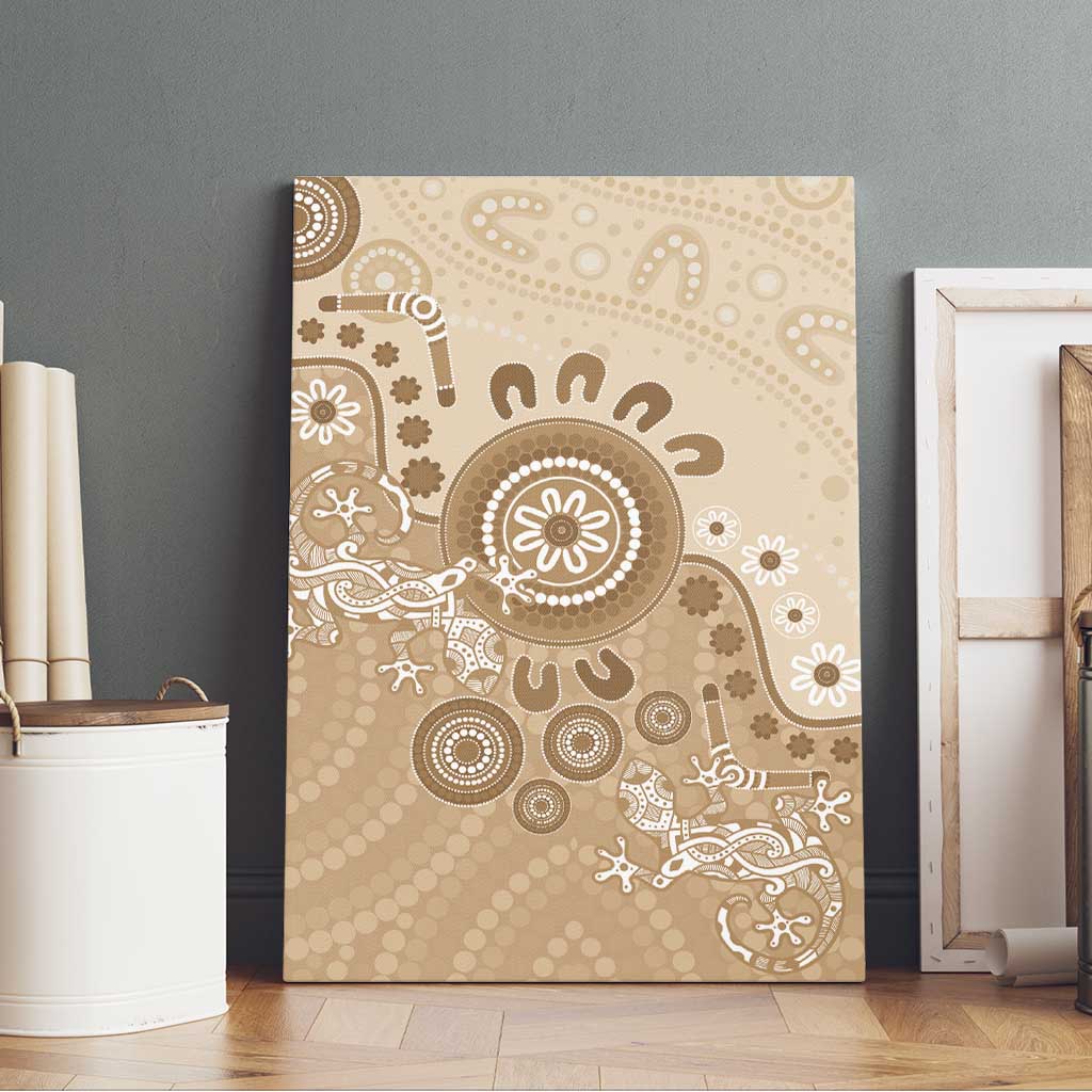 Beige Lizards Australia Canvas Wall Art Boomerang Indigenous Art - Aussie Hoodie