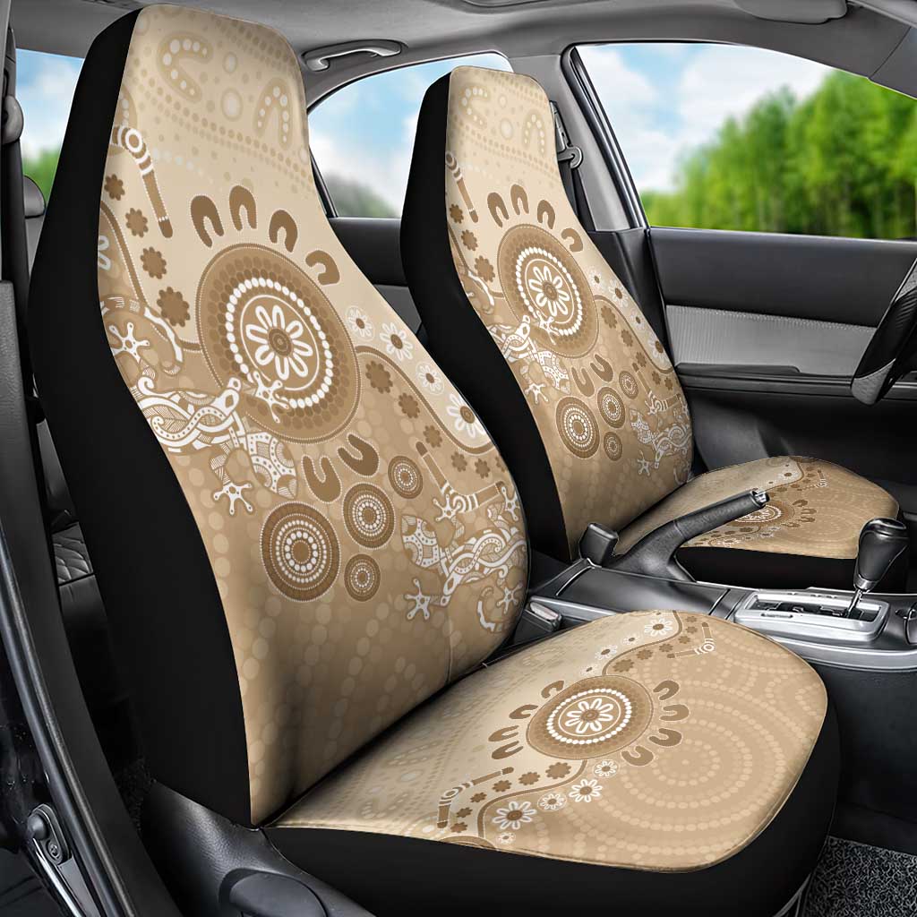 Beige Lizards Australia Car Seat Cover Boomerang Indigenous Art - Aussie Hoodie