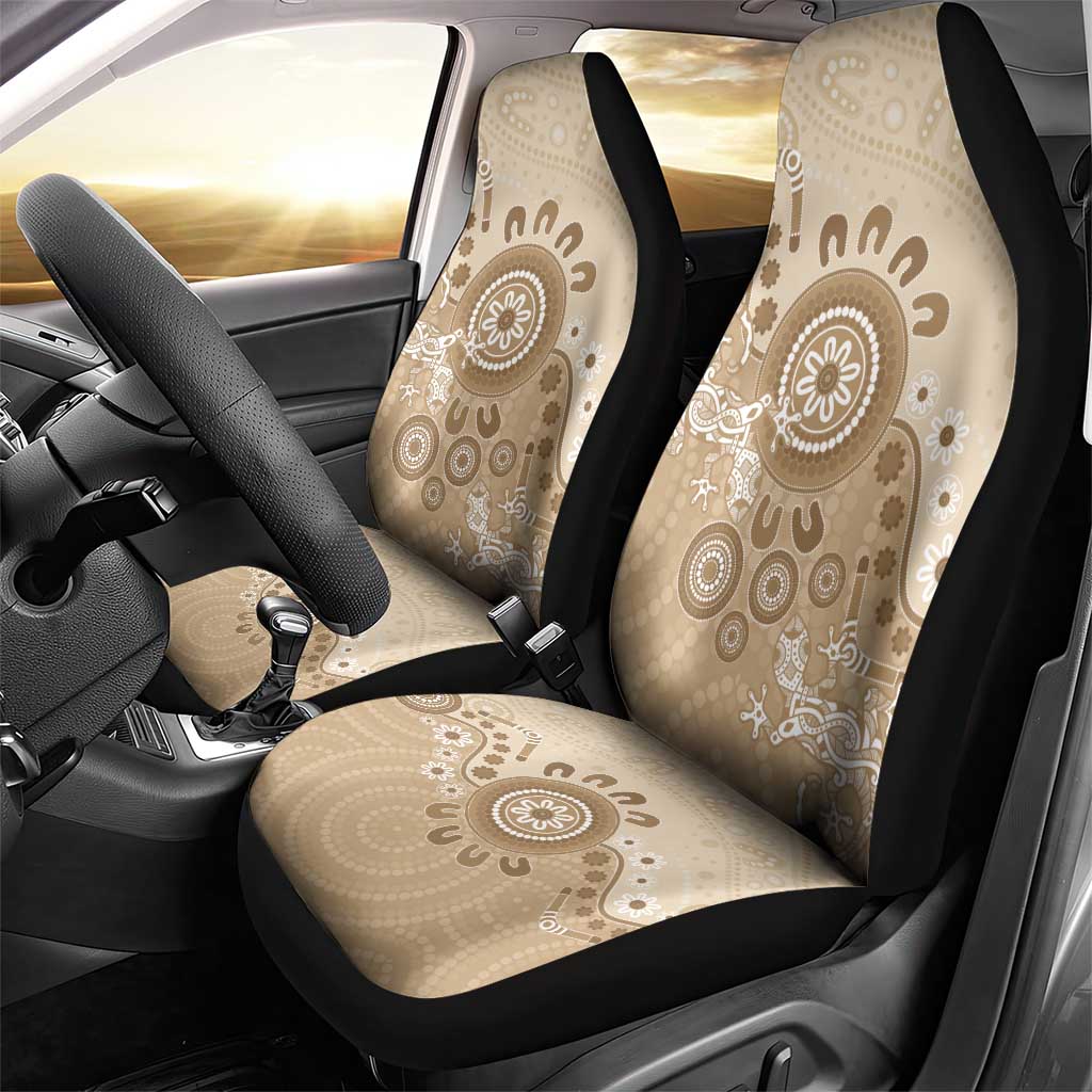Beige Lizards Australia Car Seat Cover Boomerang Indigenous Art - Aussie Hoodie
