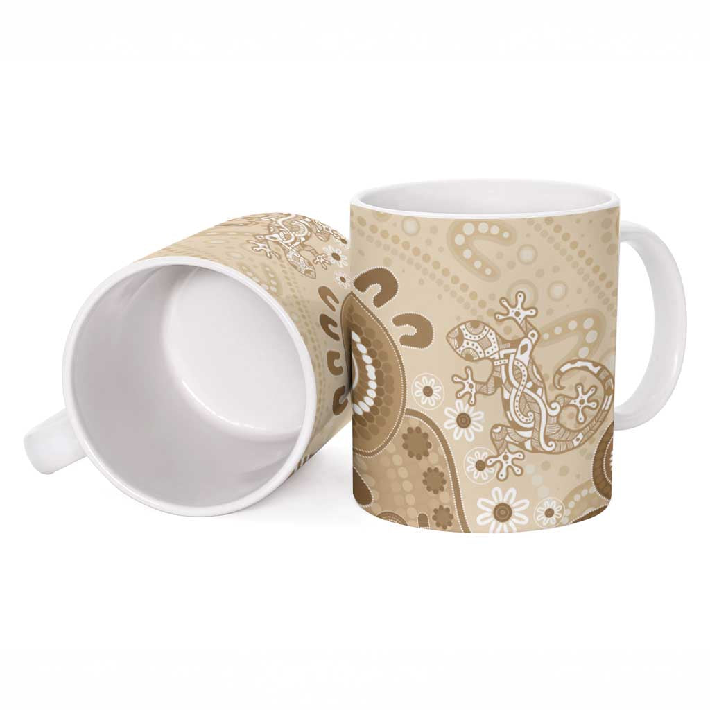 Beige Lizards Australia Ceramic Mug Boomerang Indigenous Art - Aussie Hoodie