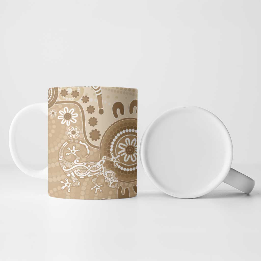 Beige Lizards Australia Ceramic Mug Boomerang Indigenous Art - Aussie Hoodie