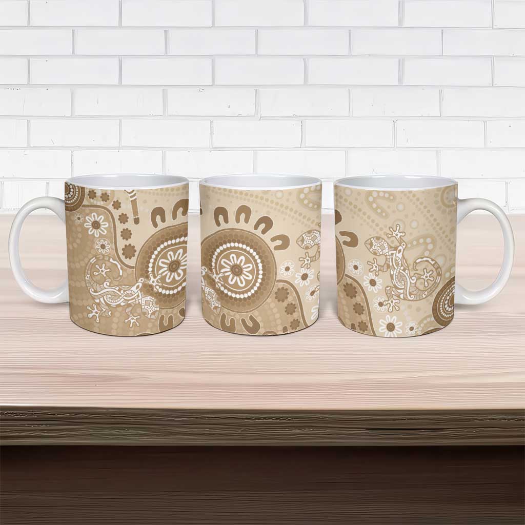 Beige Lizards Australia Ceramic Mug Boomerang Indigenous Art - Aussie Hoodie