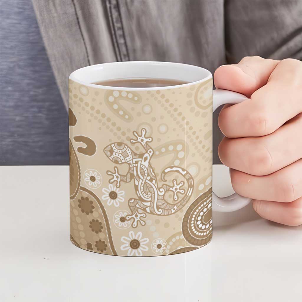 Beige Lizards Australia Ceramic Mug Boomerang Indigenous Art - Aussie Hoodie