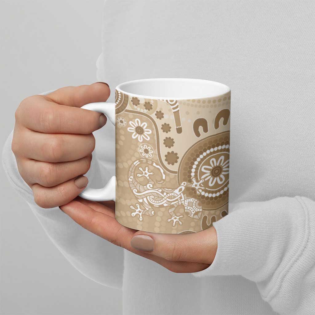 Beige Lizards Australia Ceramic Mug Boomerang Indigenous Art - Aussie Hoodie