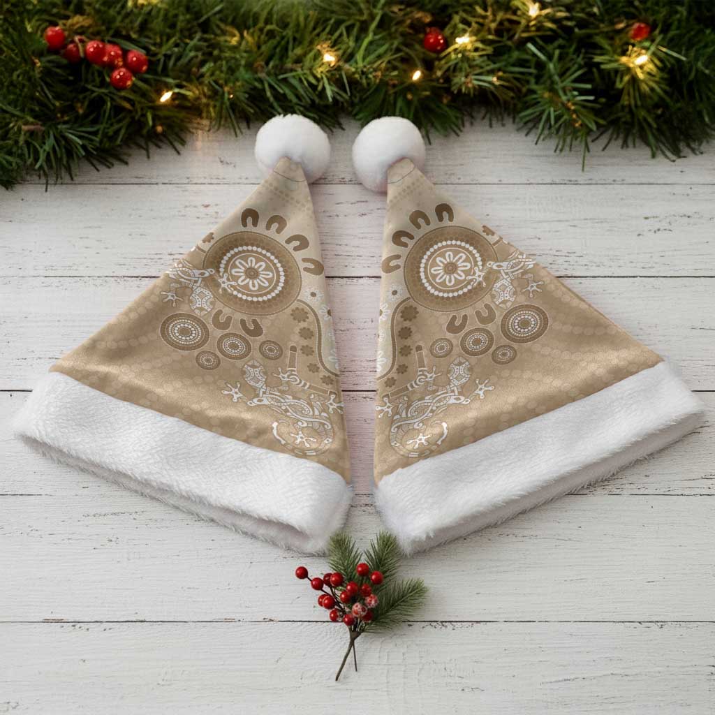 Beige Lizards Australia Christmas Santa Hat Boomerang Indigenous Art - Aussie Hoodie