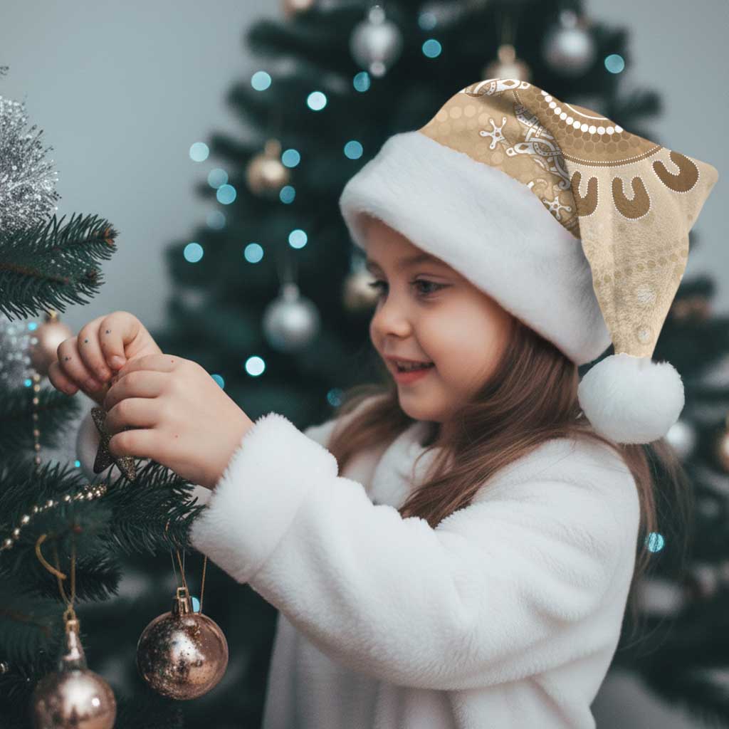 Beige Lizards Australia Christmas Santa Hat Boomerang Indigenous Art - Aussie Hoodie