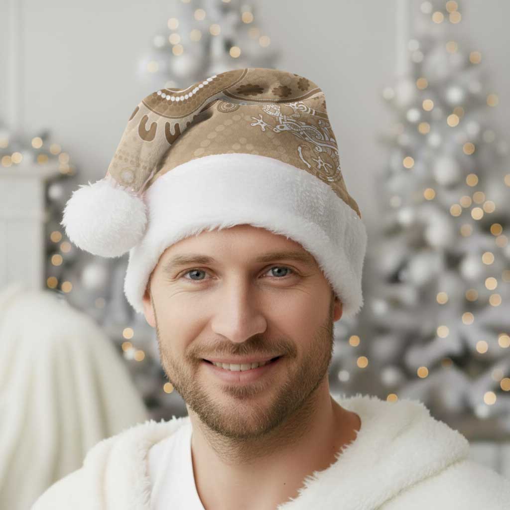 Beige Lizards Australia Christmas Santa Hat Boomerang Indigenous Art - Aussie Hoodie