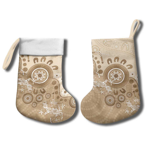 Beige Lizards Australia Christmas Stocking Boomerang Indigenous Art - Aussie Hoodie