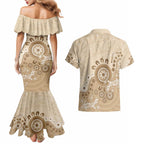 Beige Lizards Australia Couples Matching Mermaid Dress and Hawaiian Shirt Boomerang Indigenous Art - Aussie Hoodie