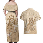 Beige Lizards Australia Couples Matching Off Shoulder Maxi Dress and Hawaiian Shirt Boomerang Indigenous Art - Aussie Hoodie