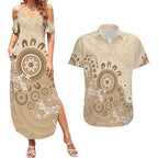 Beige Lizards Australia Couples Matching Summer Maxi Dress and Hawaiian Shirt Boomerang Indigenous Art - Aussie Hoodie