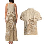 Beige Lizards Australia Couples Matching Tank Maxi Dress and Hawaiian Shirt Boomerang Indigenous Art - Aussie Hoodie