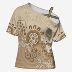 Beige Lizards Australia Cross Shoulder Shirt Boomerang Indigenous Art - Aussie Hoodie