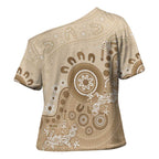 Beige Lizards Australia Cross Shoulder Shirt Boomerang Indigenous Art - Aussie Hoodie