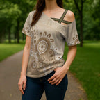 Beige Lizards Australia Cross Shoulder Shirt Boomerang Indigenous Art - Aussie Hoodie