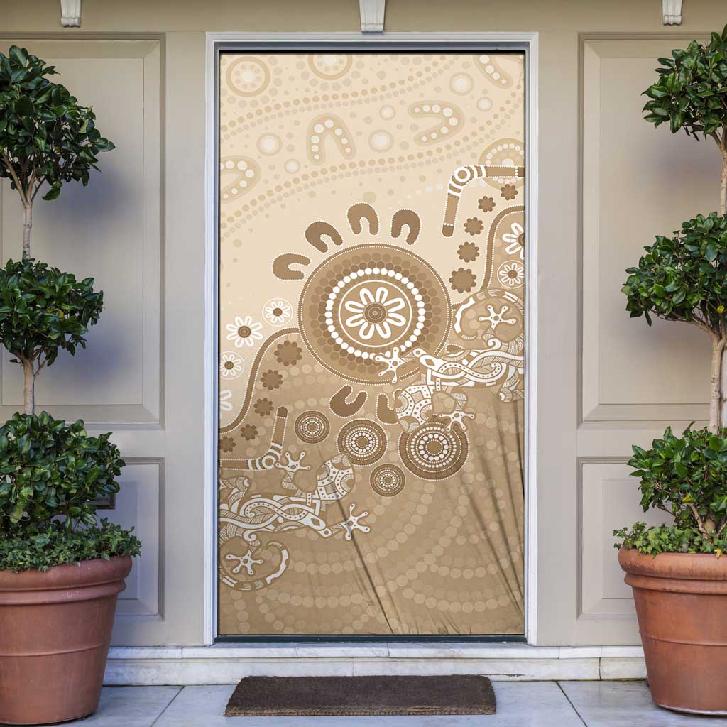 Beige Lizards Australia Door Cover Boomerang Indigenous Art - Aussie Hoodie