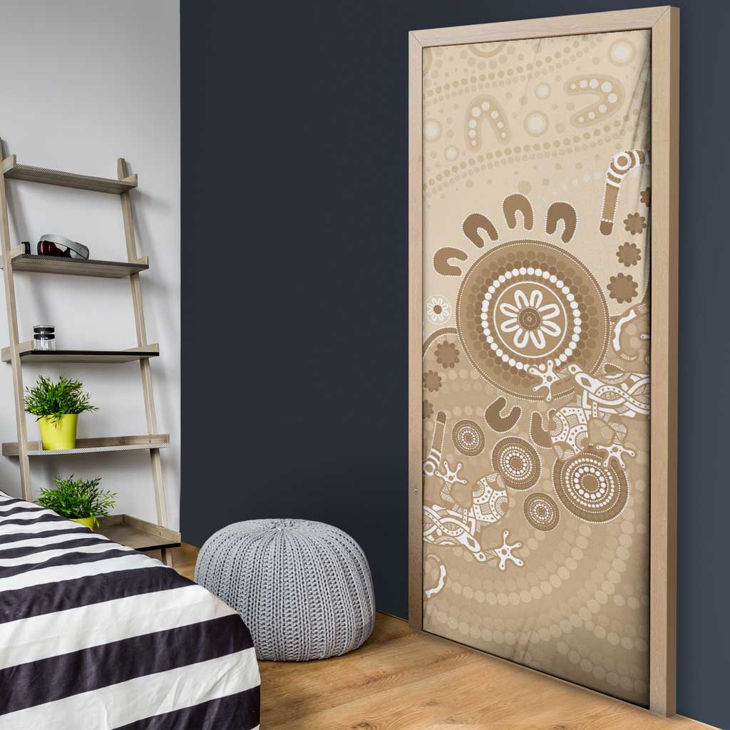 Beige Lizards Australia Door Cover Boomerang Indigenous Art - Aussie Hoodie