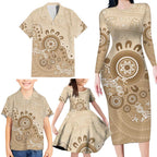 Beige Lizards Australia Family Matching Long Sleeve Bodycon Dress and Hawaiian Shirt Boomerang Indigenous Art - Aussie Hoodie