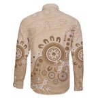 Beige Lizards Australia Family Matching Long Sleeve Bodycon Dress and Hawaiian Shirt Boomerang Indigenous Art - Aussie Hoodie