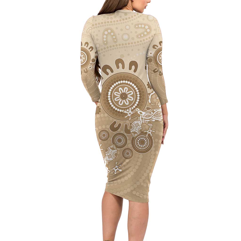 Beige Lizards Australia Family Matching Long Sleeve Bodycon Dress and Hawaiian Shirt Boomerang Indigenous Art - Aussie Hoodie