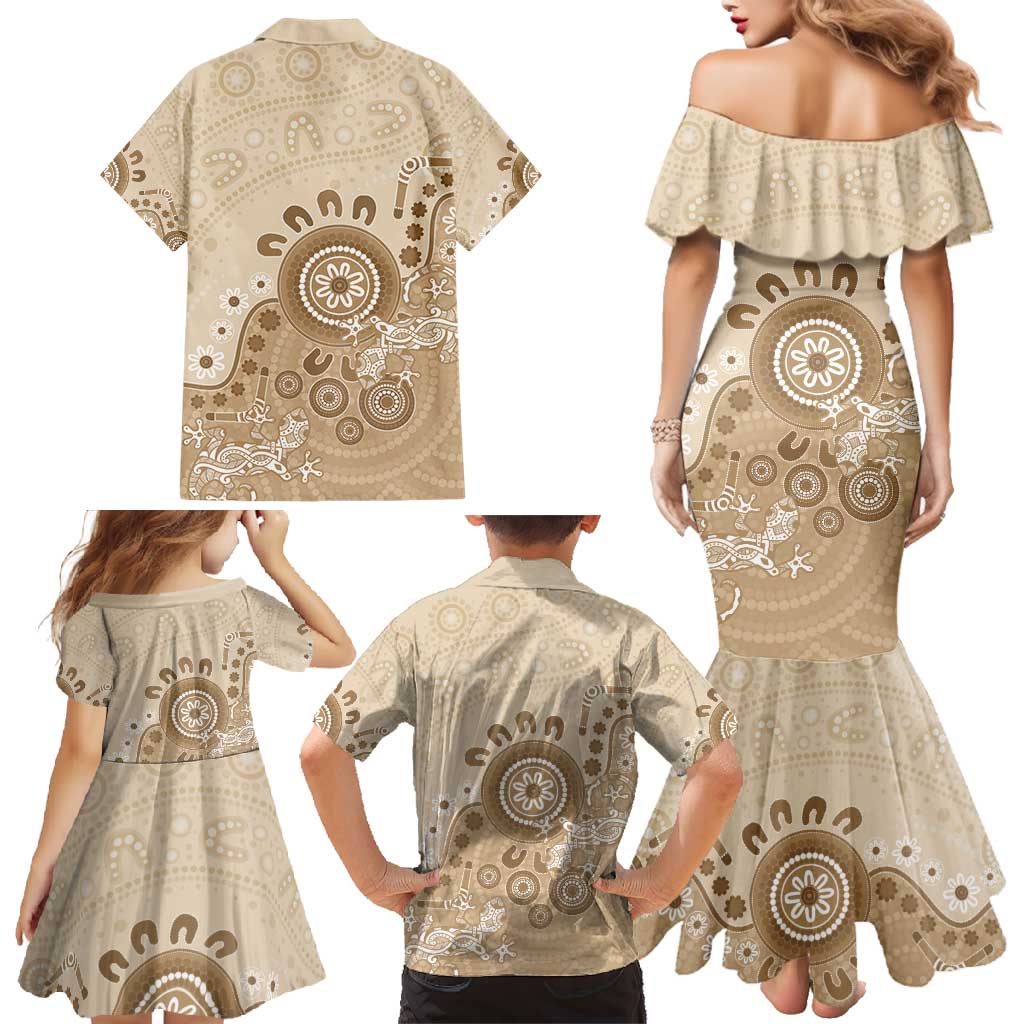 Beige Lizards Australia Family Matching Mermaid Dress and Hawaiian Shirt Boomerang Indigenous Art - Aussie Hoodie