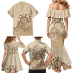 Beige Lizards Australia Family Matching Mermaid Dress and Hawaiian Shirt Boomerang Indigenous Art - Aussie Hoodie