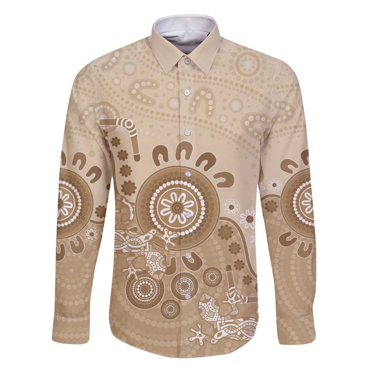 Beige Lizards Australia Family Matching Off The Shoulder Long Sleeve Dress and Hawaiian Shirt Boomerang Indigenous Art - Aussie Hoodie
