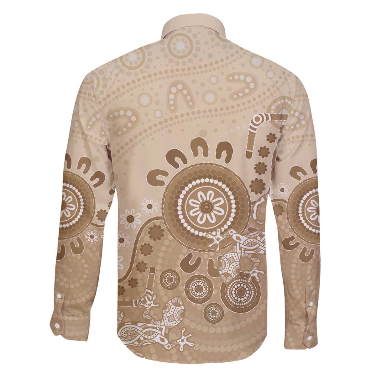 Beige Lizards Australia Family Matching Off The Shoulder Long Sleeve Dress and Hawaiian Shirt Boomerang Indigenous Art - Aussie Hoodie