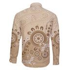 Beige Lizards Australia Family Matching Off The Shoulder Long Sleeve Dress and Hawaiian Shirt Boomerang Indigenous Art - Aussie Hoodie