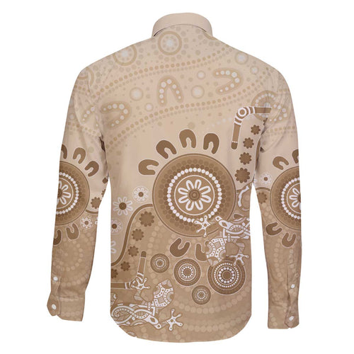 Beige Lizards Australia Family Matching Off The Shoulder Long Sleeve Dress and Hawaiian Shirt Boomerang Indigenous Art - Aussie Hoodie