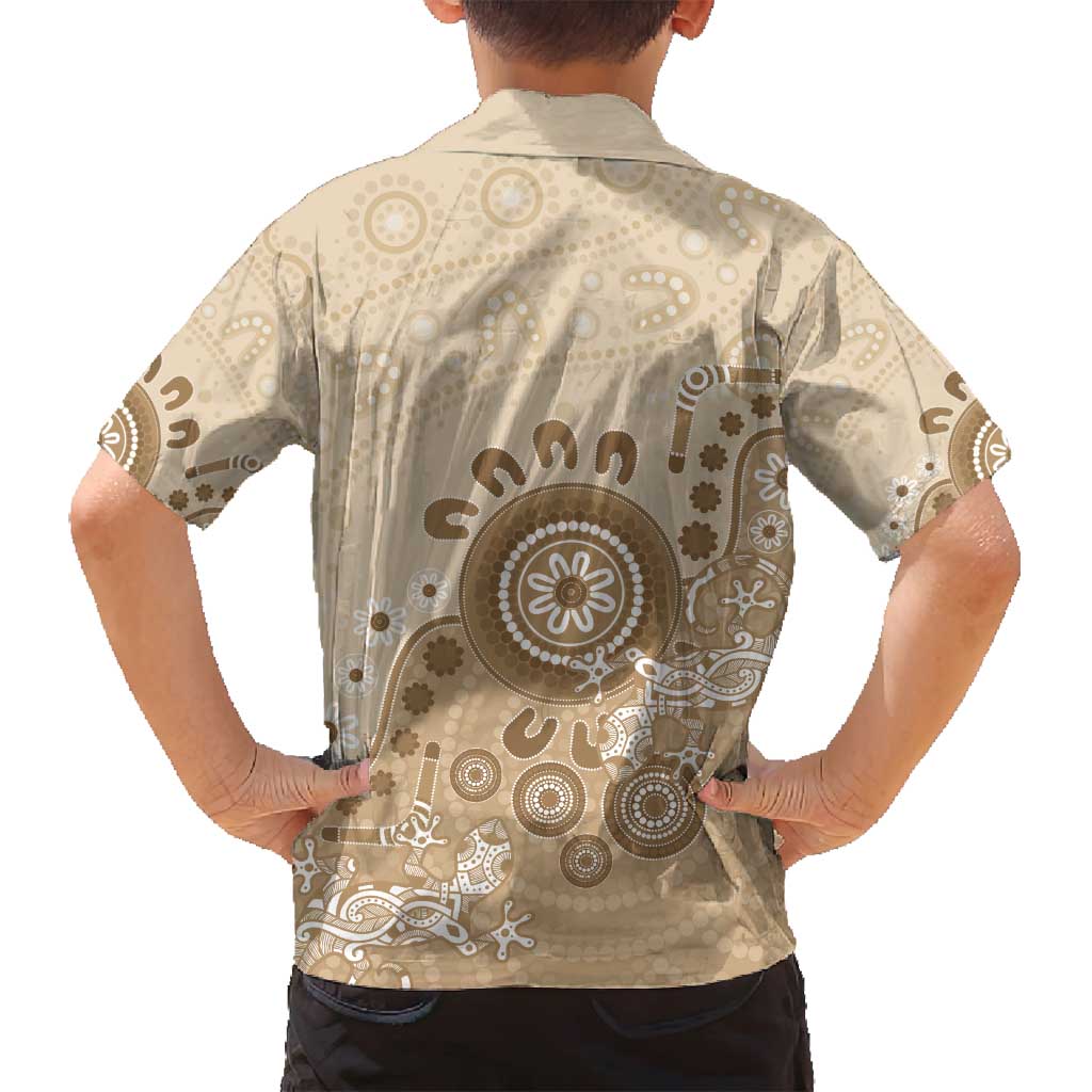 Beige Lizards Australia Family Matching Off Shoulder Maxi Dress and Hawaiian Shirt Boomerang Indigenous Art - Aussie Hoodie