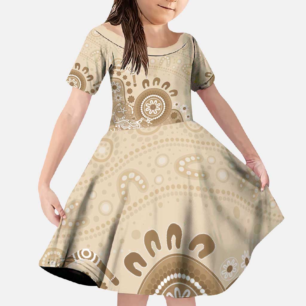 Beige Lizards Australia Family Matching Off Shoulder Maxi Dress and Hawaiian Shirt Boomerang Indigenous Art - Aussie Hoodie