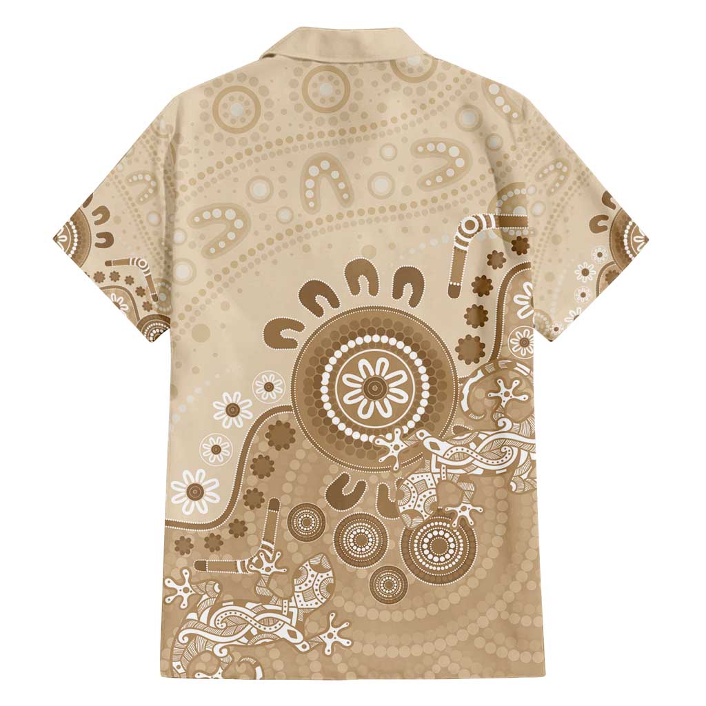 Beige Lizards Australia Family Matching Off Shoulder Maxi Dress and Hawaiian Shirt Boomerang Indigenous Art - Aussie Hoodie
