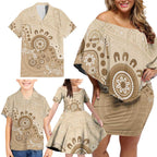 Beige Lizards Australia Family Matching Off Shoulder Short Dress and Hawaiian Shirt Boomerang Indigenous Art - Aussie Hoodie