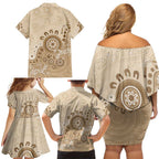 Beige Lizards Australia Family Matching Off Shoulder Short Dress and Hawaiian Shirt Boomerang Indigenous Art - Aussie Hoodie