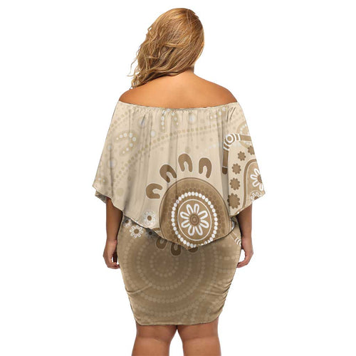 Beige Lizards Australia Family Matching Off Shoulder Short Dress and Hawaiian Shirt Boomerang Indigenous Art - Aussie Hoodie