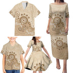 Beige Lizards Australia Family Matching Puletasi and Hawaiian Shirt Boomerang Indigenous Art - Aussie Hoodie