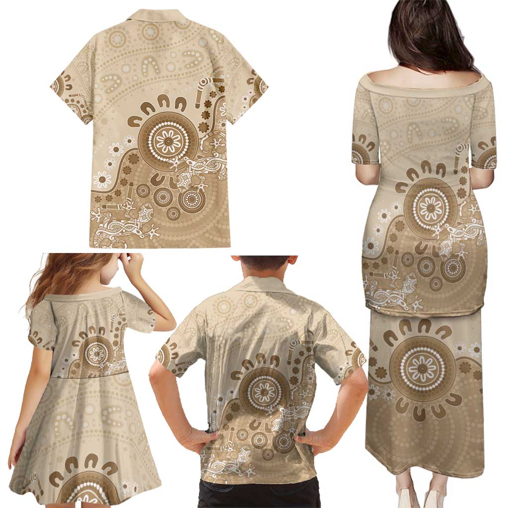 Beige Lizards Australia Family Matching Puletasi and Hawaiian Shirt Boomerang Indigenous Art - Aussie Hoodie