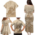 Beige Lizards Australia Family Matching Puletasi and Hawaiian Shirt Boomerang Indigenous Art - Aussie Hoodie