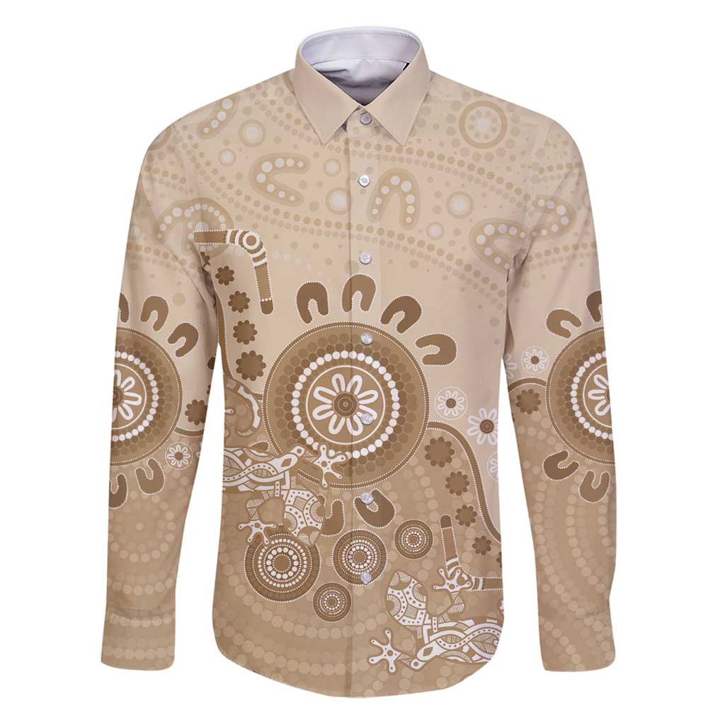 Beige Lizards Australia Family Matching Puletasi and Hawaiian Shirt Boomerang Indigenous Art - Aussie Hoodie
