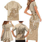 Beige Lizards Australia Family Matching Short Sleeve Bodycon Dress and Hawaiian Shirt Boomerang Indigenous Art - Aussie Hoodie