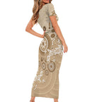 Beige Lizards Australia Family Matching Short Sleeve Bodycon Dress and Hawaiian Shirt Boomerang Indigenous Art - Aussie Hoodie